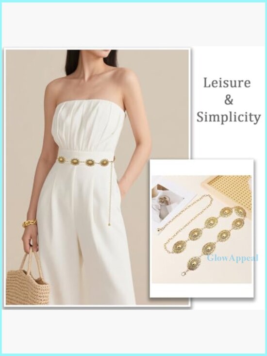 Adjustable Western Concho Chain Belt Metal Alloy Vintage Boho Style - Picture 5 of 7